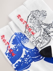 White/Blue Hokusai License Sports Socks 2 Pack - Image 1 of 5