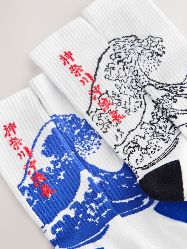 White/Blue Hokusai License Sports Socks 2 Pack - Image 1 of 5
