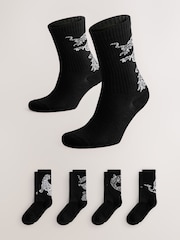Black Japanese Animal Pattern Sports Socks 4 Pack - Image 1 of 9
