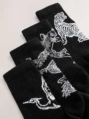 Black Japanese Animal Pattern Sports Socks 4 Pack - Image 7 of 9