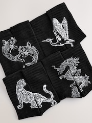 Black Japanese Animal Pattern Sports Socks 4 Pack - Image 8 of 9