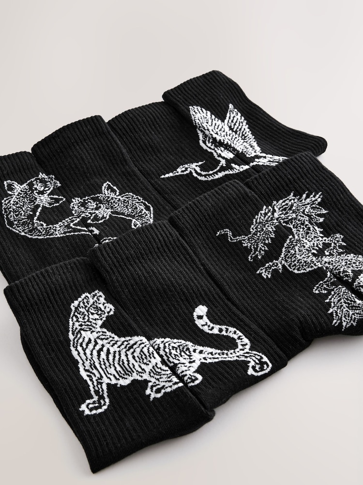 Black Japanese Animal Pattern Sports Socks 4 Pack - Image 9 of 9