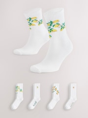White Fruit Pattern Embroidered Sports Socks 4 Pack - Image 1 of 5