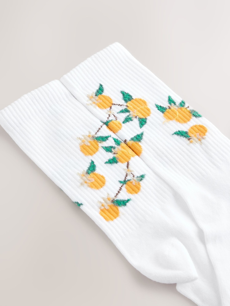 White Fruit Pattern Embroidered Sports Socks 4 Pack - Image 11 of 11 White Fruit Pattern Embroidered Sports Socks 4 Pack - Image 11 of 11