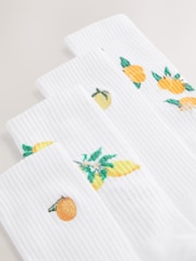 White Fruit Pattern Embroidered Sports Socks 4 Pack - Image 2 of 5