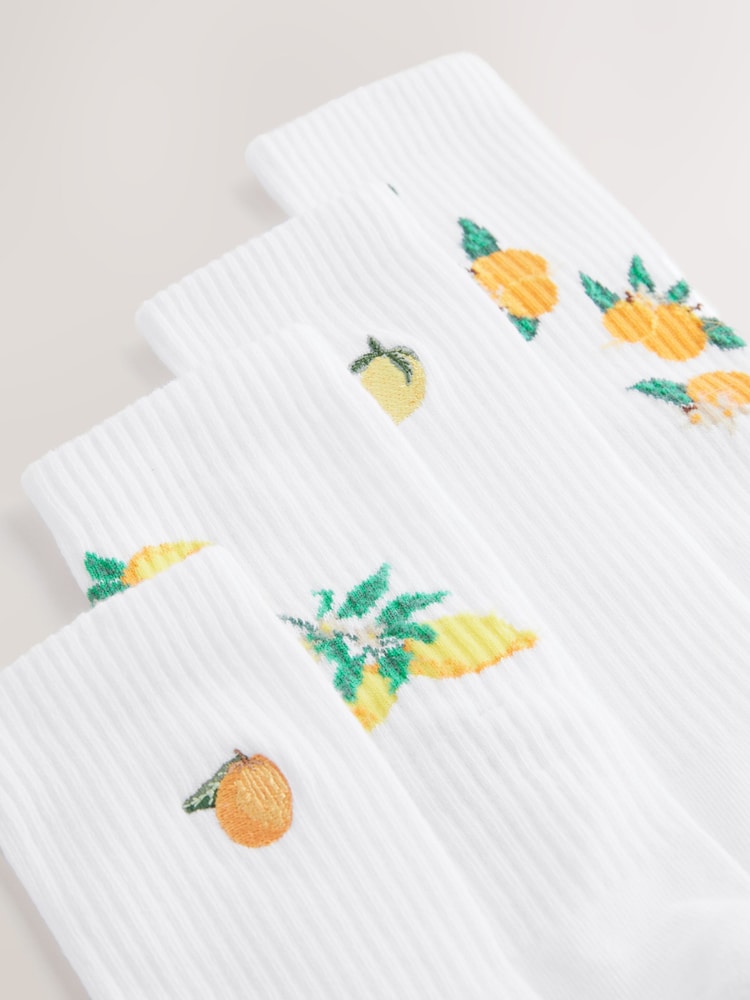 White Fruit Pattern Embroidered Sports Socks 4 Pack - Image 2 of 5