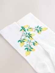 White Fruit Pattern Embroidered Sports Socks 4 Pack - Image 4 of 5