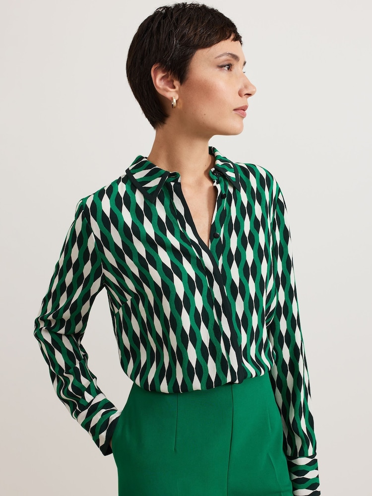 Phase Eight Green Rita Geo Print Shirt - Image 1 of 7