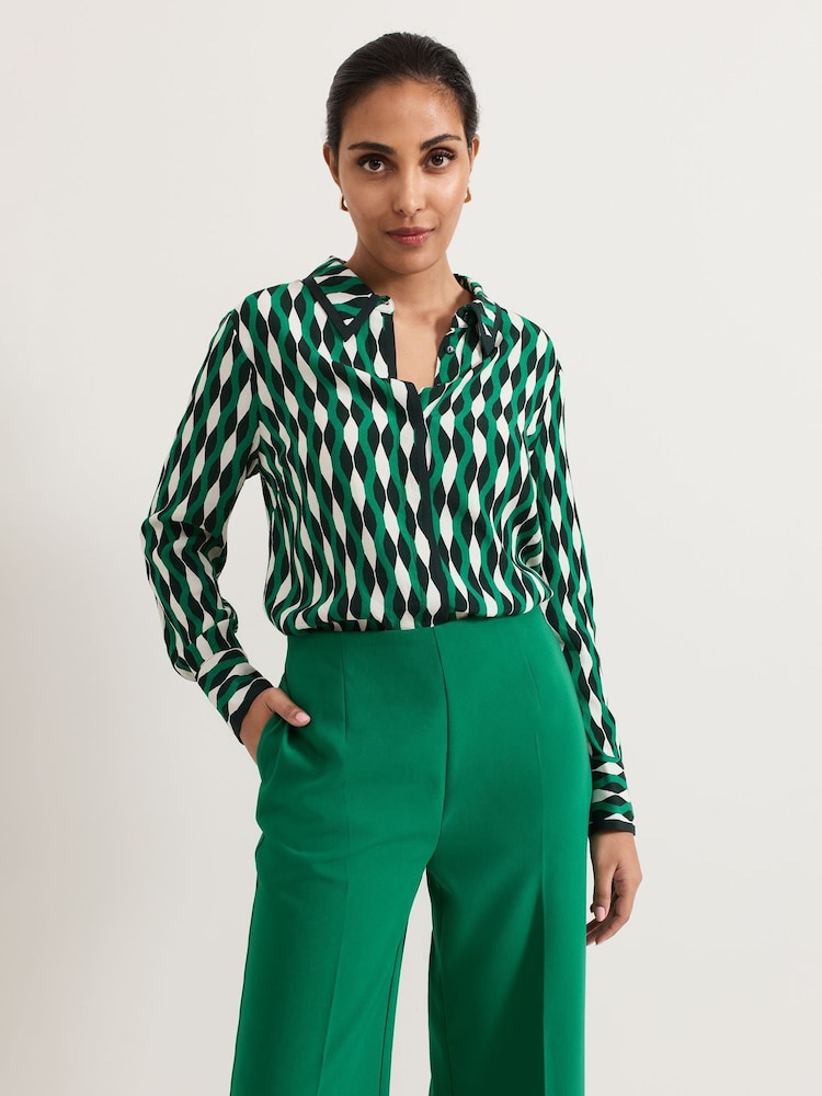Phase Eight Green Petite Rita Geo Print Shirt - Image 1 of 5