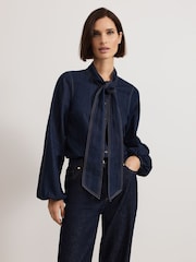 Phase Eight Blue Penelope Denim Tie Blouse - Image 1 of 7