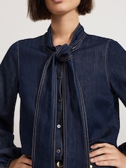 Phase Eight Blue Penelope Denim Tie Blouse - Image 5 of 7