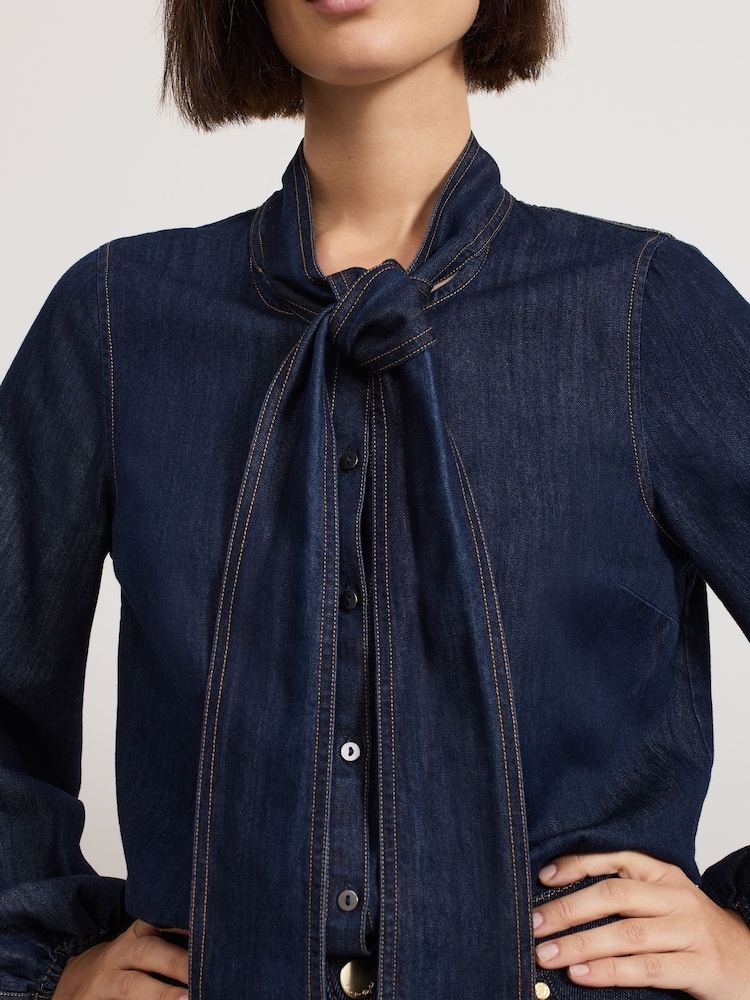 Phase Eight Blue Penelope Denim Tie Blouse - Image 5 of 7