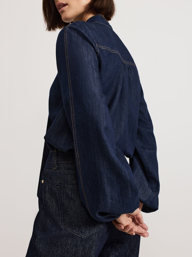 Phase Eight Blue Penelope Denim Tie Blouse - Image 6 of 7
