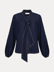 Phase Eight Blue Penelope Denim Tie Blouse - Image 7 of 7