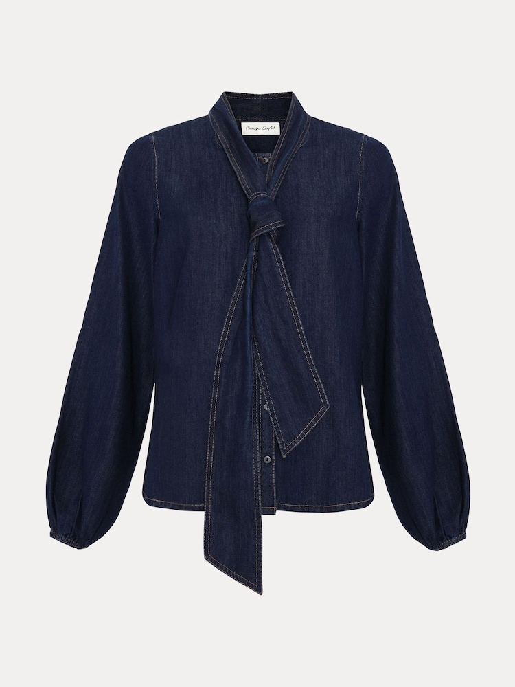 Phase Eight Blue Penelope Denim Tie Blouse - Image 7 of 7