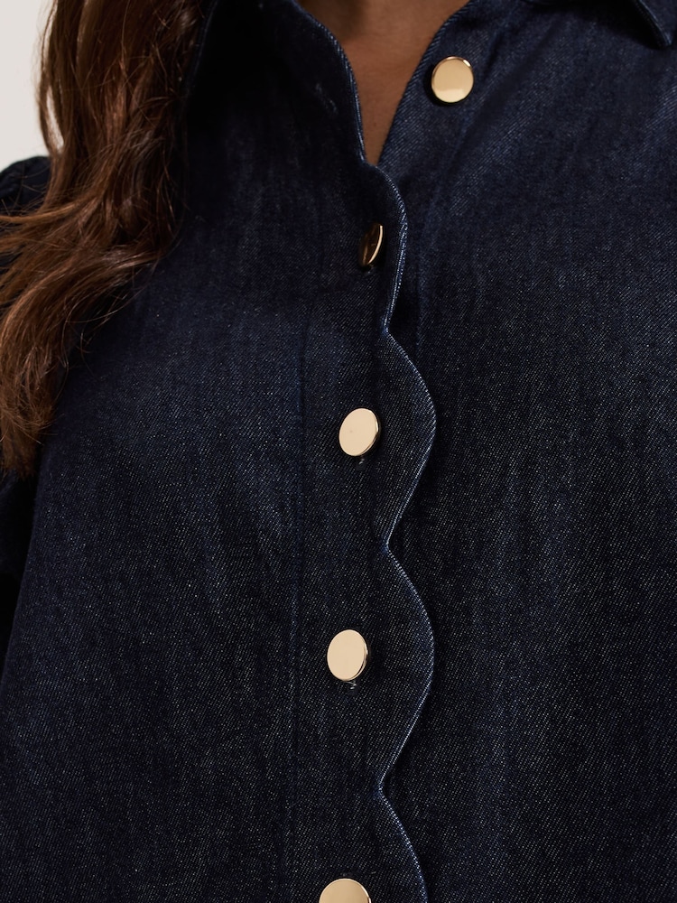 Phase Eight Blue Candice Denim Scallop 100% Cotton Dress - Image 5 of 7