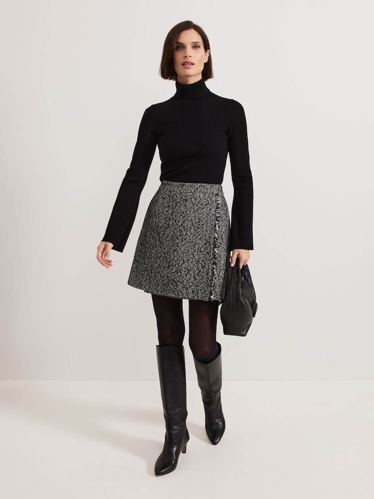 Phase Eight Black Ayame Textured Herringbone Skirt - Image 1 of 7