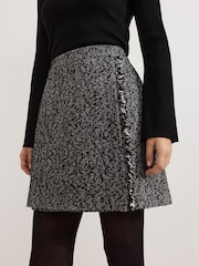 Phase Eight Black Ayame Textured Herringbone Skirt - Image 4 of 7