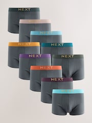 Grey Bright Waistbands 10 pack Cotton Rich Blend Hipsters Boxers - Image 1 of 14