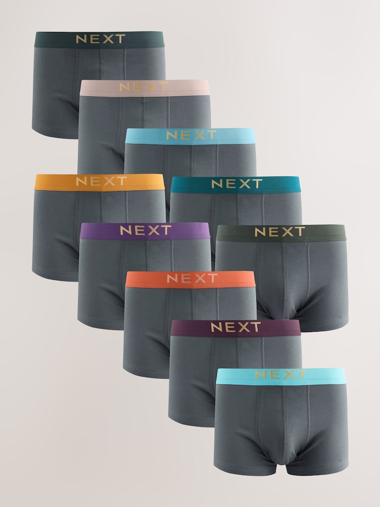 Grey Bright Waistbands 10 pack Cotton Rich Blend Hipsters Boxers - Image 1 of 14