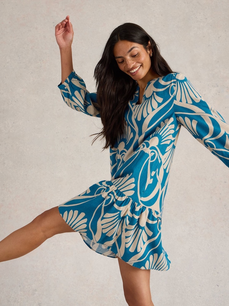 White Stuff Blue Otto Linen Blend Dress - Image 3 of 6