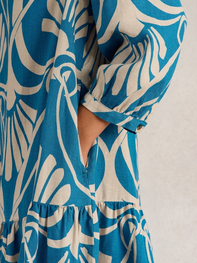White Stuff Blue Otto Linen Blend Dress - Image 4 of 6