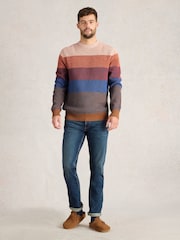 White Stuff Pink Twisted Colourblock Crew 100% Organic Cotton Jumper - Image 1 of 6