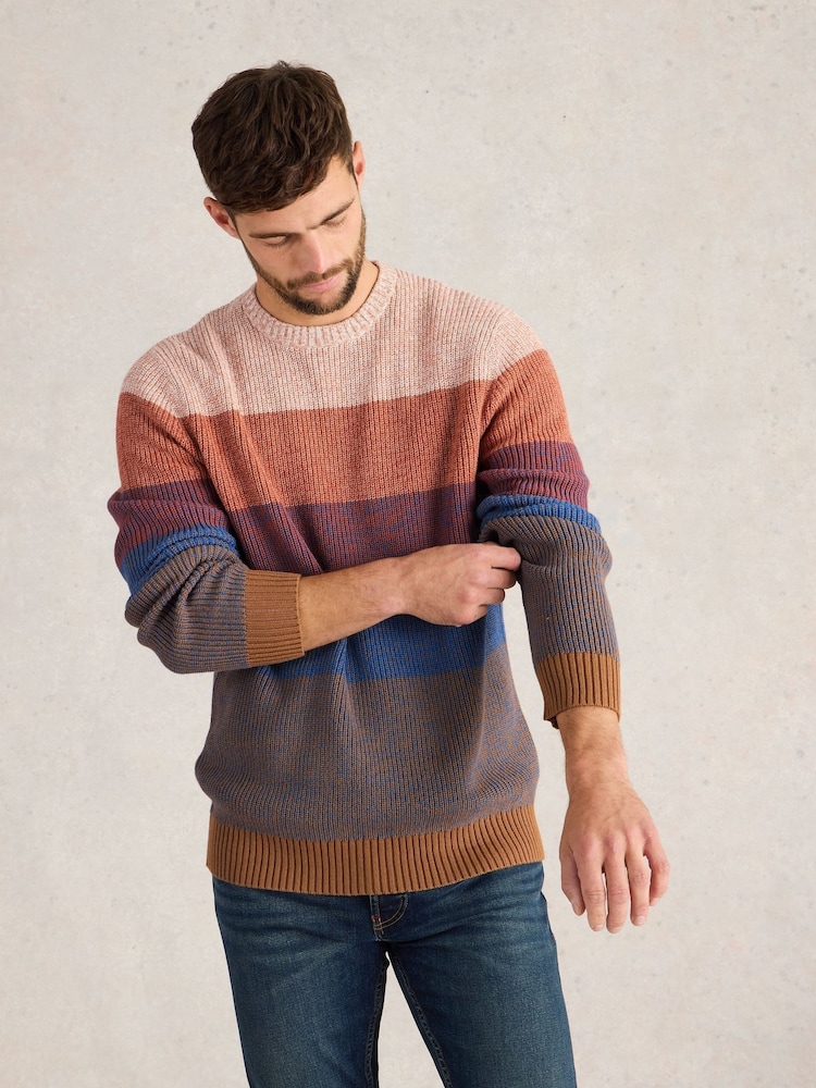 White Stuff Pink Twisted Colourblock Crew 100% Organic Cotton Jumper - Image 3 of 6