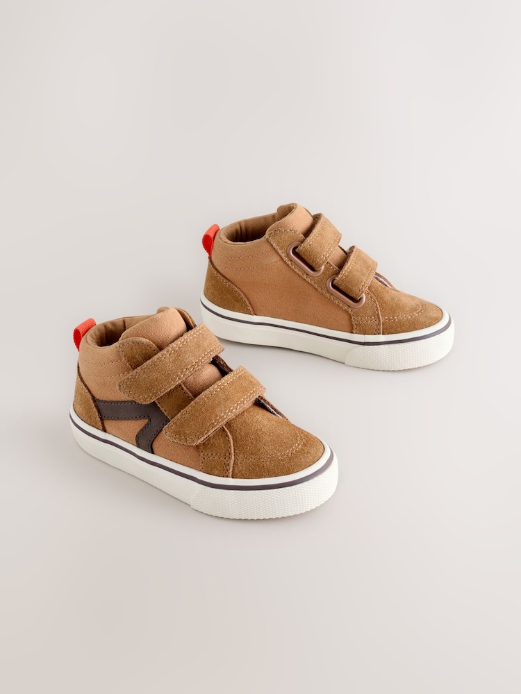 Tan Brown Suede Touch Fastening High Top Trainers - Image 1 of 5
