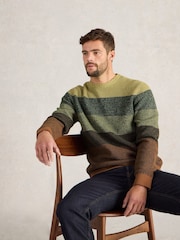 White Stuff Green Twisted Colourblock Crew 100% Organic Cotton Jumper - Image 1 of 6