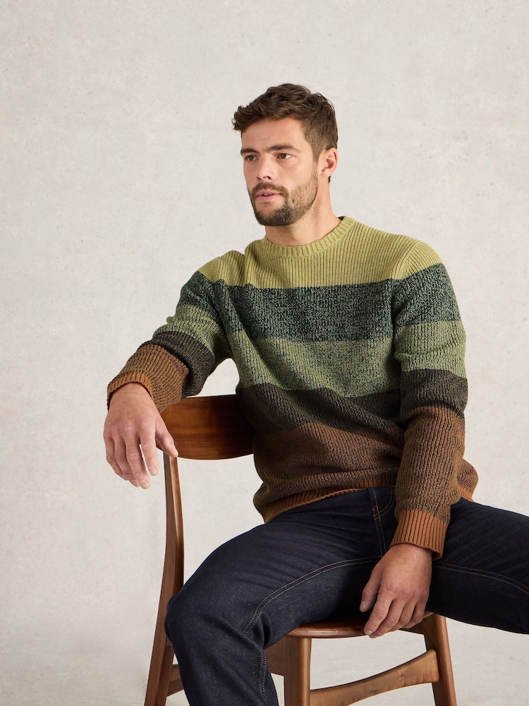 White Stuff Green Twisted Colourblock Crew 100% Organic Cotton Jumper - Image 1 of 6