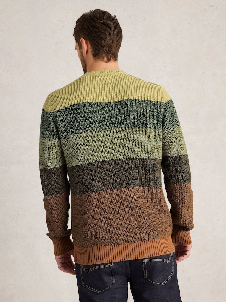 White Stuff Green Twisted Colourblock Crew 100% Organic Cotton Jumper - Image 2 of 6