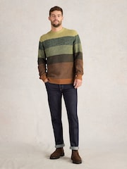 White Stuff Green Twisted Colourblock Crew 100% Organic Cotton Jumper - Image 3 of 6