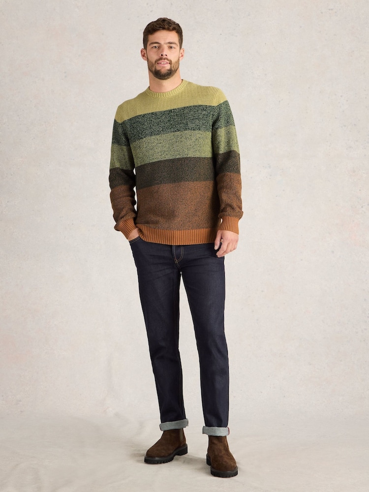 White Stuff Green Twisted Colourblock Crew 100% Organic Cotton Jumper - Image 3 of 6