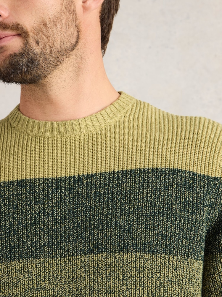 White Stuff Green Twisted Colourblock Crew 100% Organic Cotton Jumper - Image 4 of 6