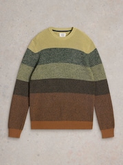White Stuff Green Twisted Colourblock Crew 100% Organic Cotton Jumper - Image 5 of 6