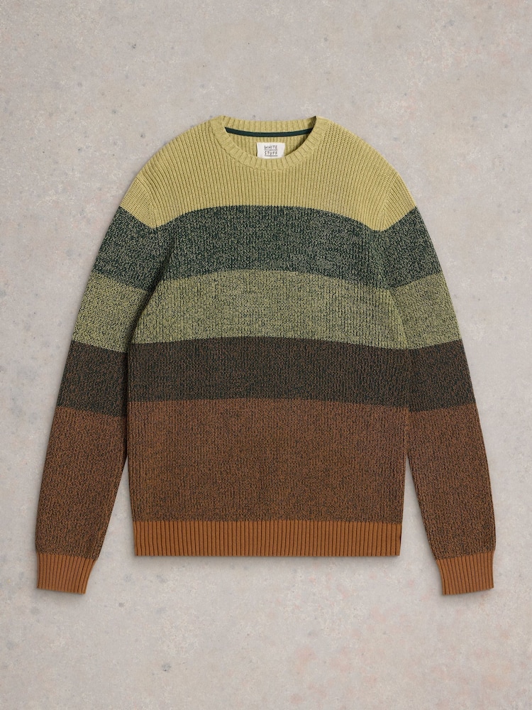 White Stuff Green Twisted Colourblock Crew 100% Organic Cotton Jumper - Image 5 of 6