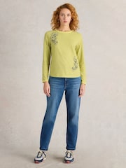 White Stuff Yellow Clara Embroidered 100% Cotton T-Shirt - Image 1 of 6
