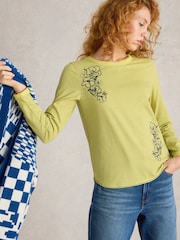 White Stuff Yellow Clara Embroidered 100% Cotton T-Shirt - Image 2 of 6
