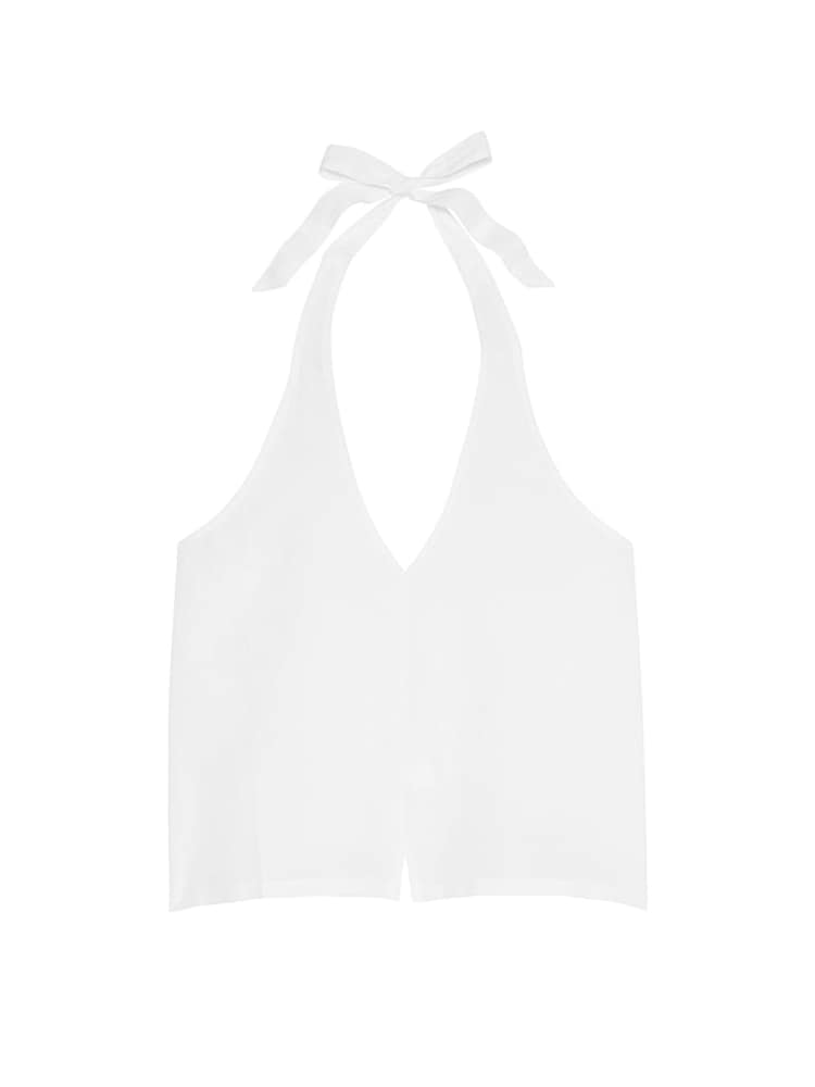 Victoria's Secret White Linen Halter Cover Up Top - Image 3 of 3