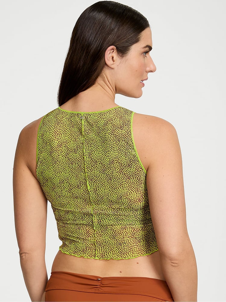Victoria's Secret Limelight Green Dots Mesh Cover Up Tank Top - Image 2 of 4