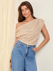 Friends Like These Metallic Gold Off The Shoulder Top - Image 1 of 4