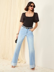 Friends Like These Black Square Neck Puff Sleeve Bodysuit - Image 2 of 4
