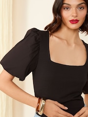 Friends Like These Black Square Neck Puff Sleeve Bodysuit - Image 3 of 4