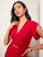 Friends Like These Red V-Neck Tulip Sleeve Structured Mini Dress - Image 2 of 5
