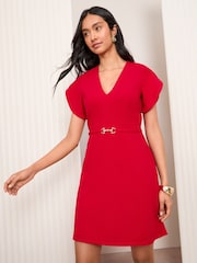 Friends Like These Red V-Neck Tulip Sleeve Structured Mini Dress - Image 3 of 5