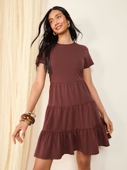 Friends Like These Mocha Brown Short Sleeve Jersey Mini Dress - Image 2 of 4