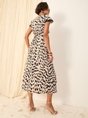Friends Like These Brown Animal Print Textured V-Neck Lace Trim Midi Dress - Image 5 of 5