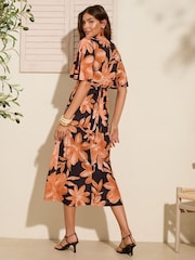Friends Like These Orange Floral V-Neck ITY Flutter Sleeve Midi Dress - Image 5 of 5
