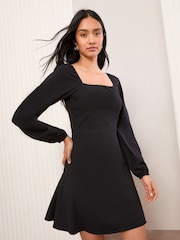 Friends Like These Black Long Sleeve Square Neck Mini Dress - Image 1 of 5